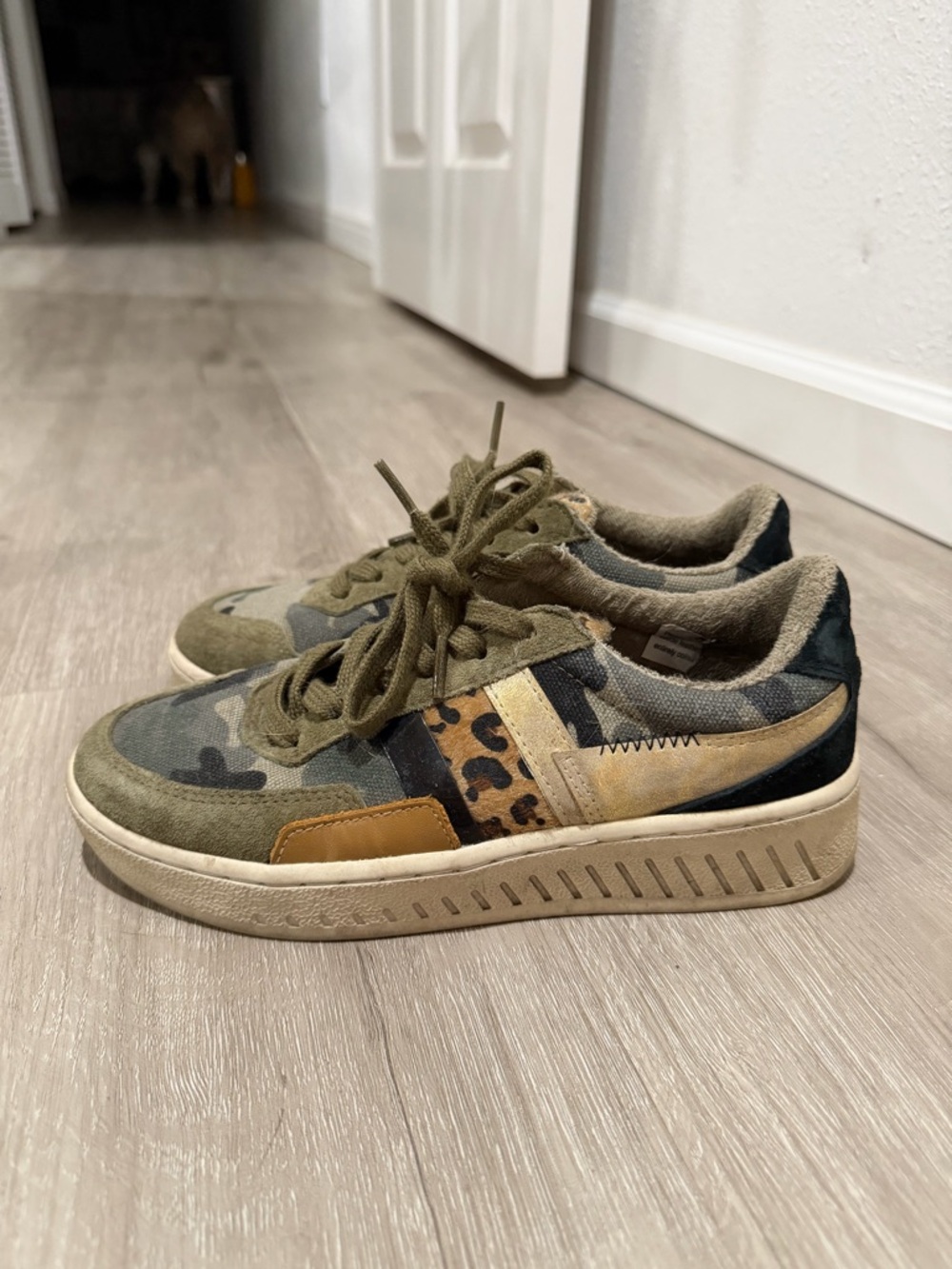 Gola Camo & Leopard Accent Lace-Up Sneakers - Olive Green